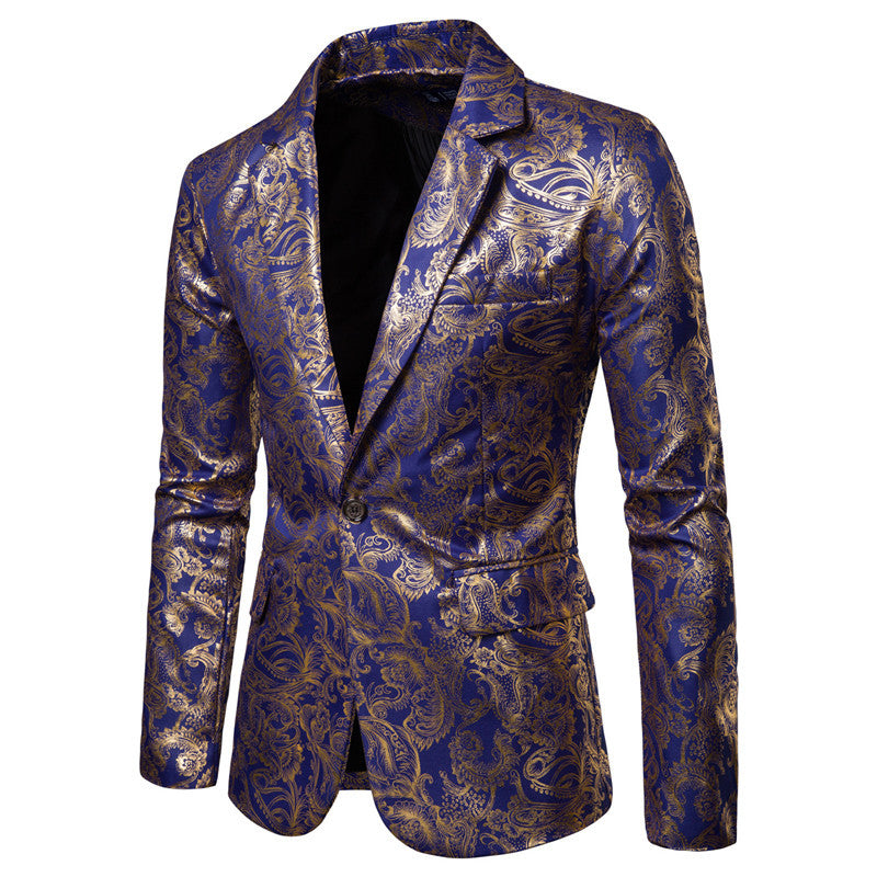 Herren exklusiver Paillettenblazer mit goldenen Verzierungen und modernem Schnitt EB