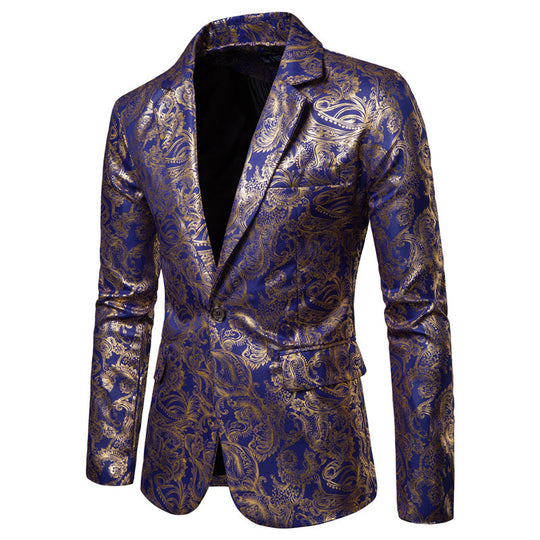 Herren exklusiver Paillettenblazer mit goldenen Verzierungen und modernem Schnitt EB