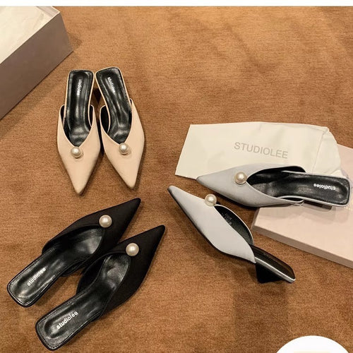 Damen Slingback-Schuhe mit geschwungenem Absatz und eleganter Perlen-Applikation EB