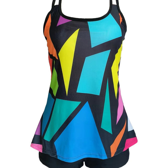 Damen Schwimmdress mit geometrischem Muster und verstellbaren Trägern EB