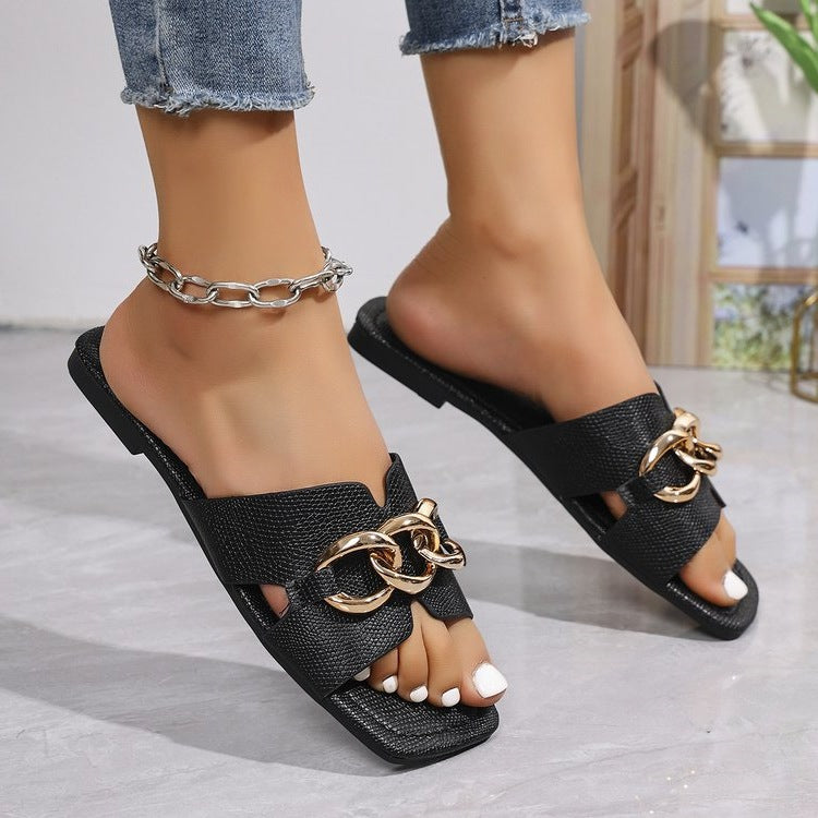 Damen glamouröse Riemchen-Sandalen mit eleganter Kettenverzierung EB