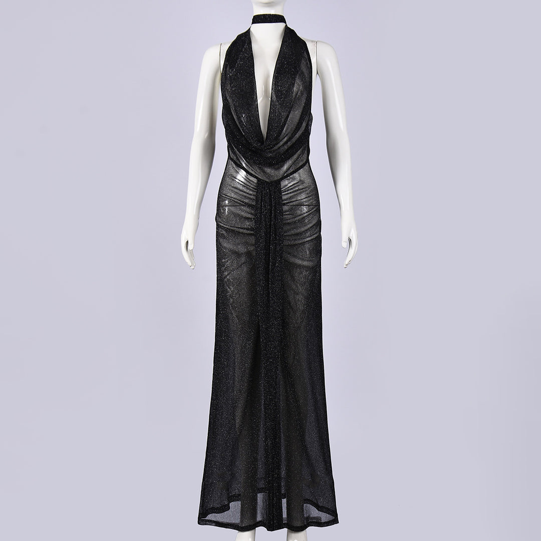 Sexy durchsichtiges, rückenfreies, tiefes V-Trägerkleid aus Europa und den USAl EB