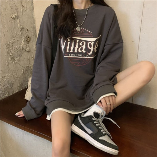 Damen lässiger Oversized Pullover mit kreativem Druck und bequemen, atmungsaktiven Materialien EB