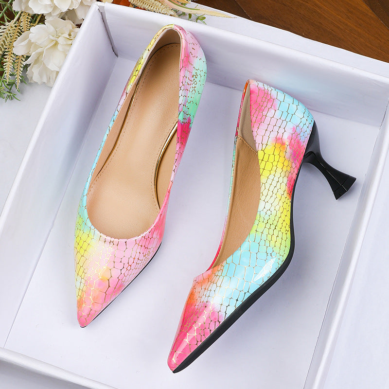 Damen spitze High Heels mit buntem Schlangen-Design EB