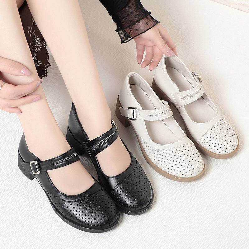 Damen Mary Jane Komfort Schuhe mit atmungsaktiver Oberflächengestaltung und elegantem Riemchen EB