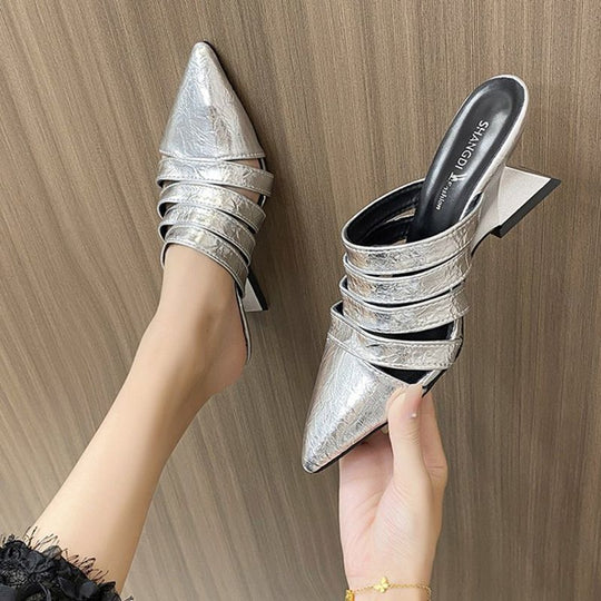 Damen elegante Sling Mules mit geometrischem Design EB
