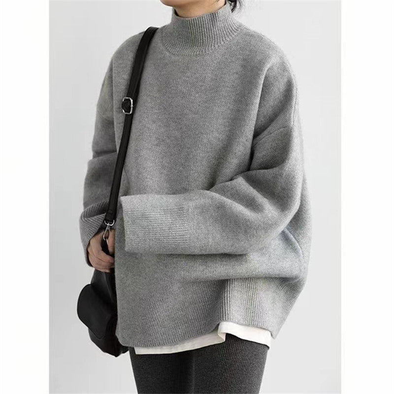 Damen Hochwertiger Rollkragenpullover mit oversized Schnitt und eleganten Ärmelabschlüssen EB