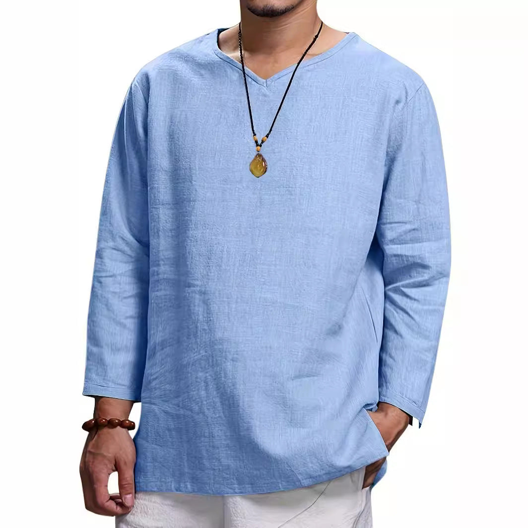 Herren Lässiges Langarmshirt mit V-Ausschnitt und praktischen Seitentaschen EB