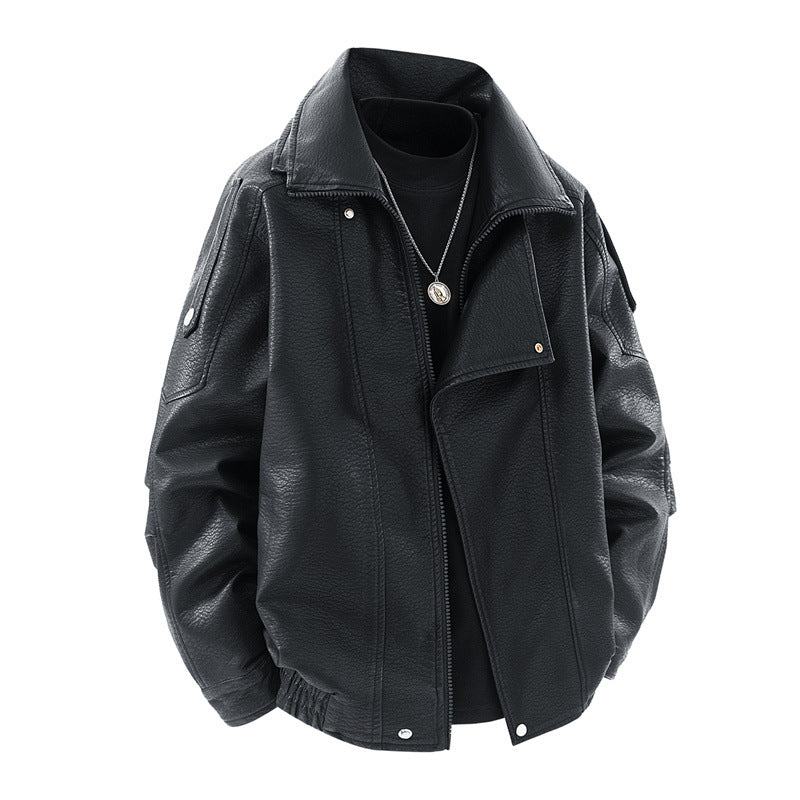Damen modische Kunstlederjacke mit hohem Kragen und praktischen Seitentaschen EB