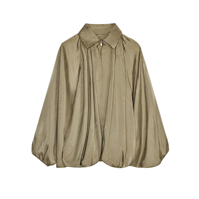 Damen Leichtgewichtige Bluse mit lockeren Ärmeln und Reißverschluss EB