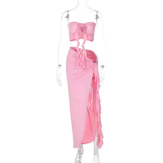 Damen Borten Maxikleid mit asymmetrischem Saum EB