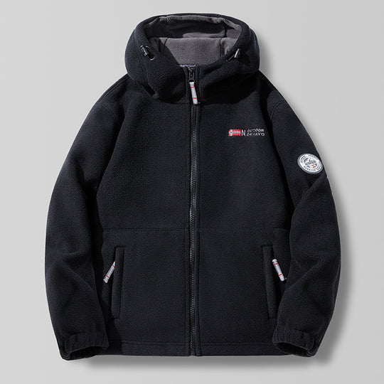 Unisex nan Kapuzen-Fleecejacke mit hochgeschlossenem Haubenkragen, durchgehendem Reißverschluss und seitlichen Einschubtaschen EB