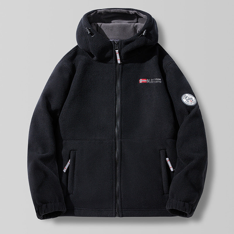Unisex  Kapuzen-Fleecejacke mit hochgeschlossenem Haubenkragen, durchgehendem Reißverschluss und seitlichen Einschubtaschen EB