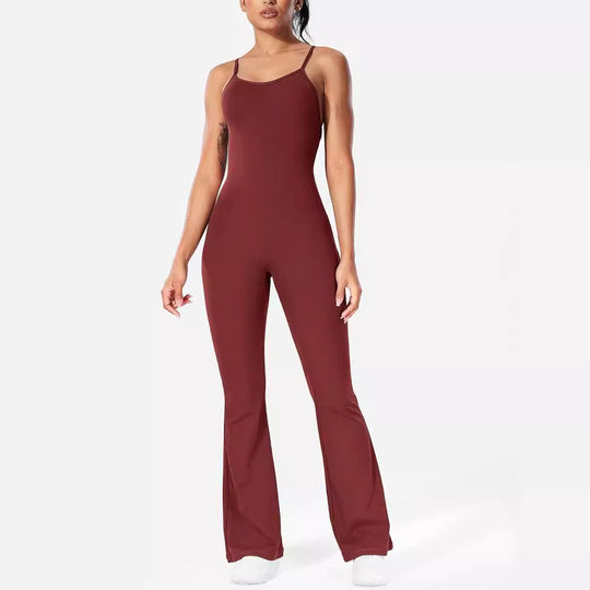 DamenSportlicher Jumpsuit mit schickem U-Ausschnitt und flared Beinen EB