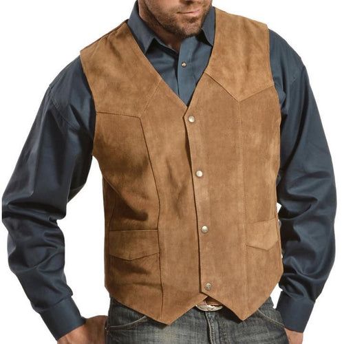 Herren Wildlederweste mit seitlichen Taschen und Druckknopfverschluss EB