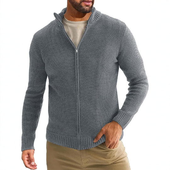 Herren Strickjacke mit hohem Kragen und praktischem Reißverschluss EB
