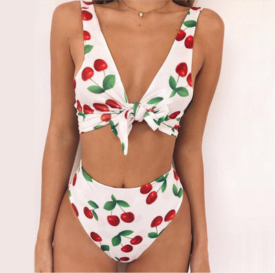 Damen Hoch tailliertes Bikini-Set mit verspieltem Knoten-Detail EB
