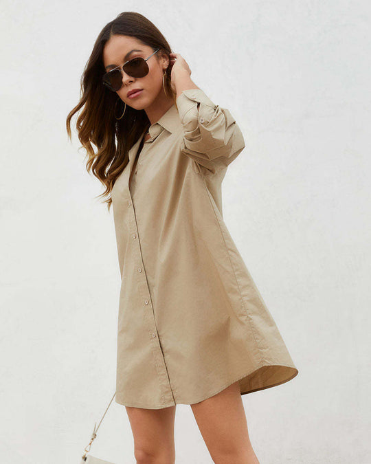 Damen lässiges Shirtkleid mit praktischem Knopfverschluss und dezenten Ärmeldetails EB