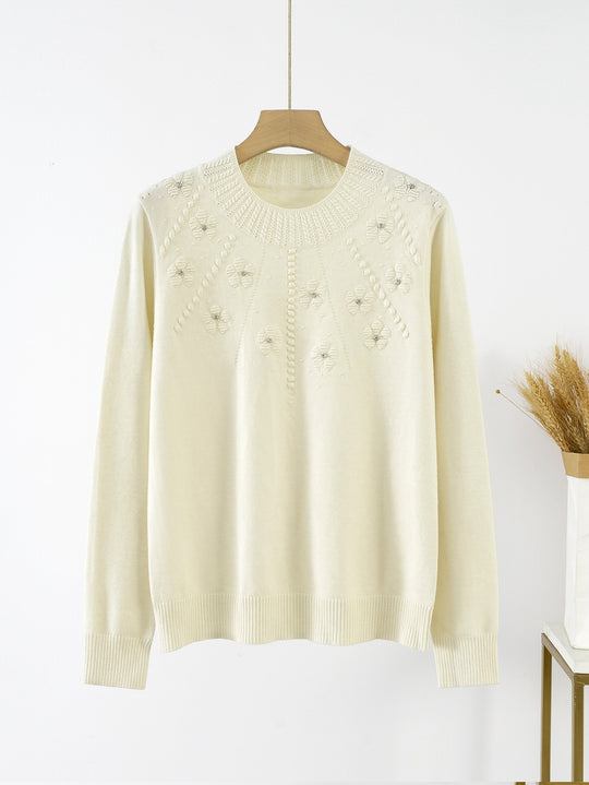 Damen eleganter Strickpullover mit floralem Design EB