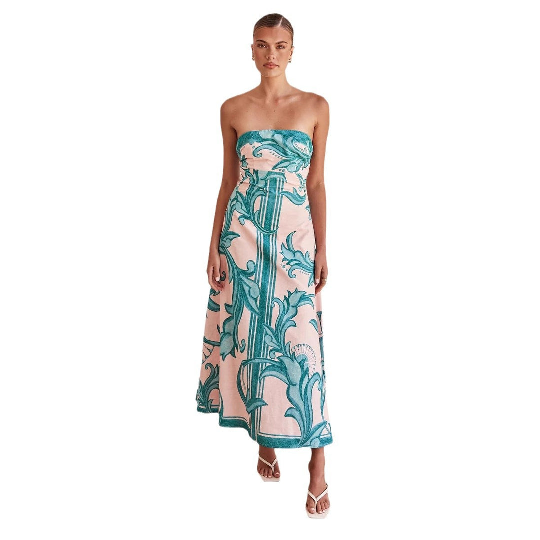 Damen Strapless Maxikleid mit floralem Design und elegantem A-Linien Schnitt EB