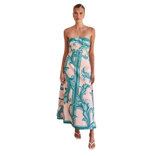 Damen Strapless Maxikleid mit floralem Design und elegantem A-Linien Schnitt EB