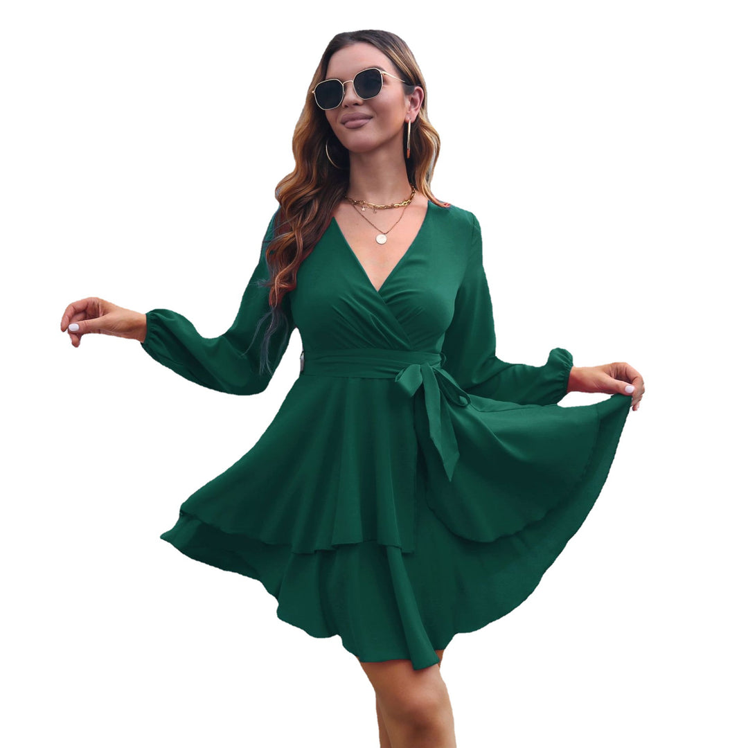 Damen Wickelkleid mit fließendem Rock und elegantem V-Ausschnitt EB