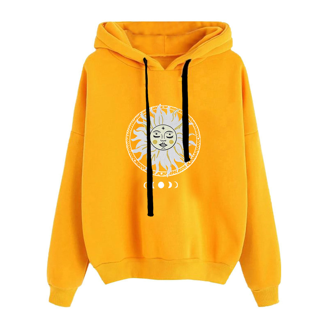 Damen nan lässiger Oversize Kapuzenpullover mit Herz‑und‑Pfotenprint, Kordelzug und gerippten Bündchen EB