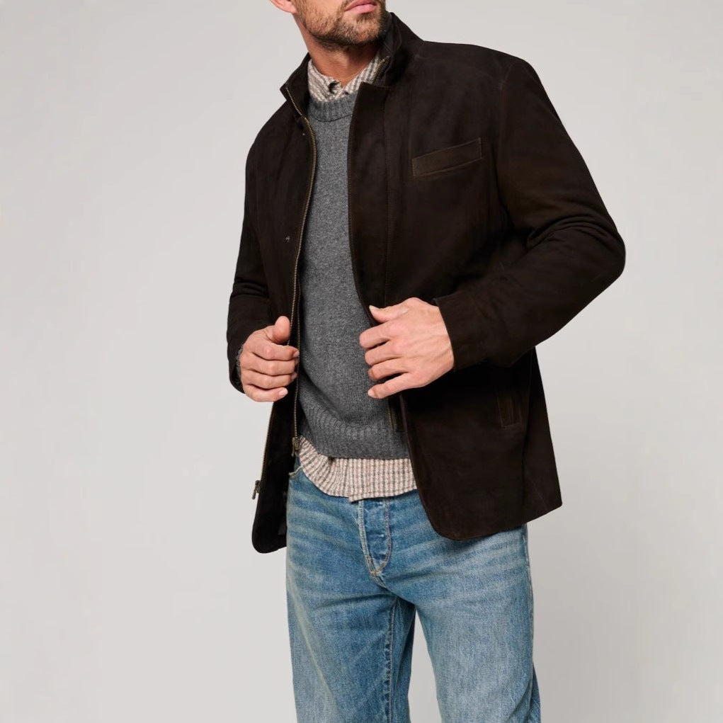 Herren Wildlederjacke im klassischen Schnitt mit Stehkragen und praktischen Taschen EB