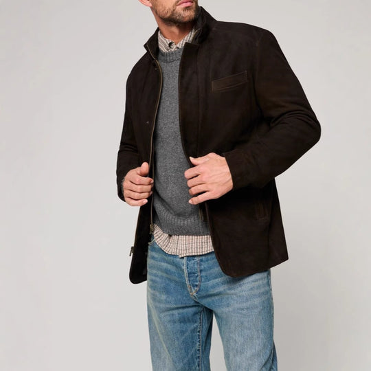 Herren Wildlederjacke im klassischen Schnitt mit Stehkragen und praktischen Taschen EB