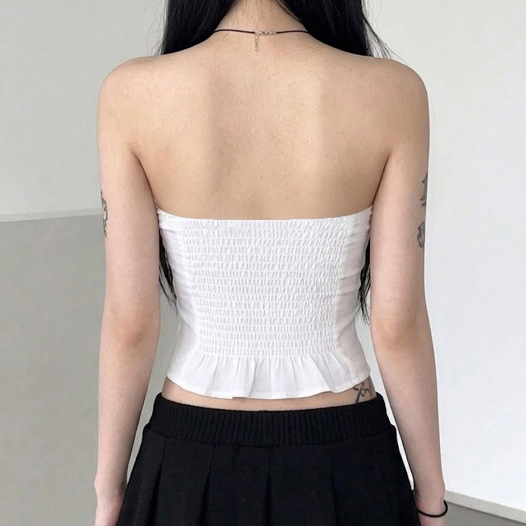 Damen-Spitzen-Bandeau-Top mit Raffungen und dekorativem Bindeband EB