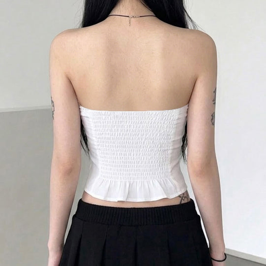 Damen-Spitzen-Bandeau-Top mit Raffungen und dekorativem Bindeband EB