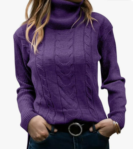 Damen Strickpullover mit Stehkragen und Zopfmuster EB