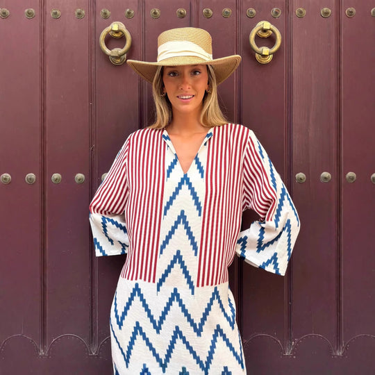 Damen Lässiges Maxikleid mit modernem Grafikdruck und seitlichen Schlitzen EB