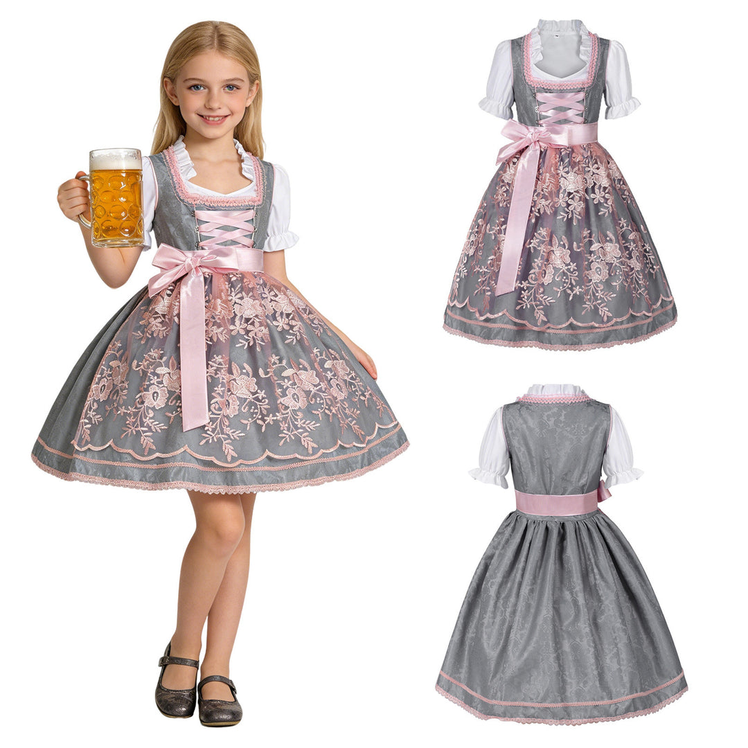Damen nan traditionelles Kinderdirndl mit bestickter Schürze und Rüschenbluse EB