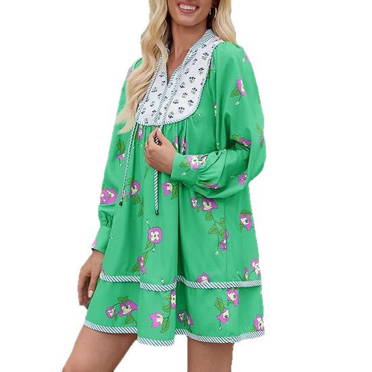 Damen Blusenkleid mit floralem Design und gerafftem Ausschnitt EB