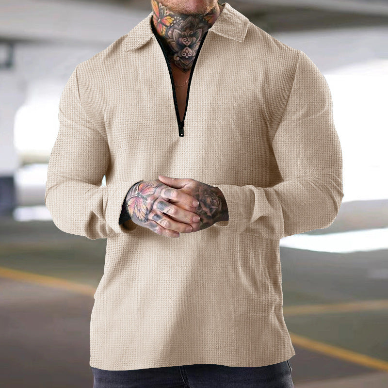 Herren nan schmales Halbzip-Polo mit Waffelstruktur offener Kentkragen und cleanem Minimal-Design EB