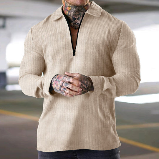 Herren nan schmales Halbzip-Polo mit Waffelstruktur offener Kentkragen und cleanem Minimal-Design EB