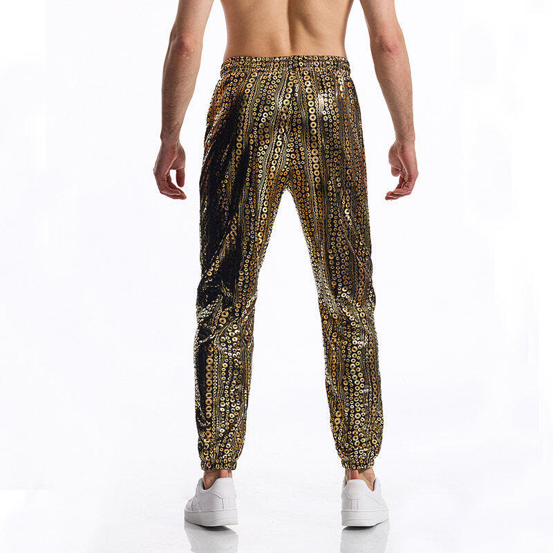 Herren Glitzernde Freizeithose mit buntem Paillettenmuster EB