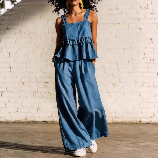 Damen Modischer Zweiteiler mit Volantdetails und lässigem Schnitt EB