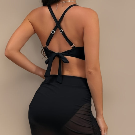 Damen Bikini Oberteil mit transparentem Material und verstellbaren Trägern EB