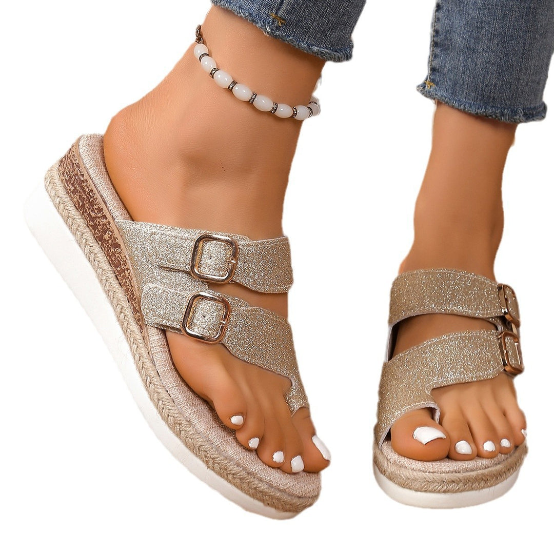 Damen Komfortable Wedge-Pantoletten mit glitzerndem Riemendesign und flexiblem Fußbett EB