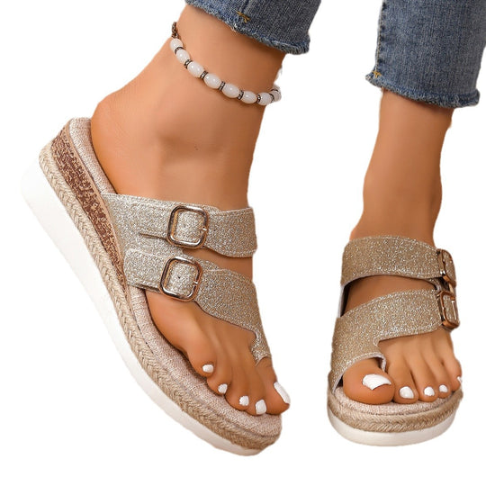 Damen nan komfortable Plateausandale im Espadrille-Stil mit doppeltem verstellbarem Schnallenriemen EB