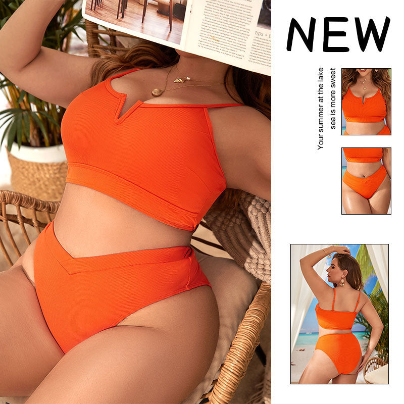 Damen Hoch tailliertes Bikini-Set mit modischem V-Ausschnitt und sportivem Design EB