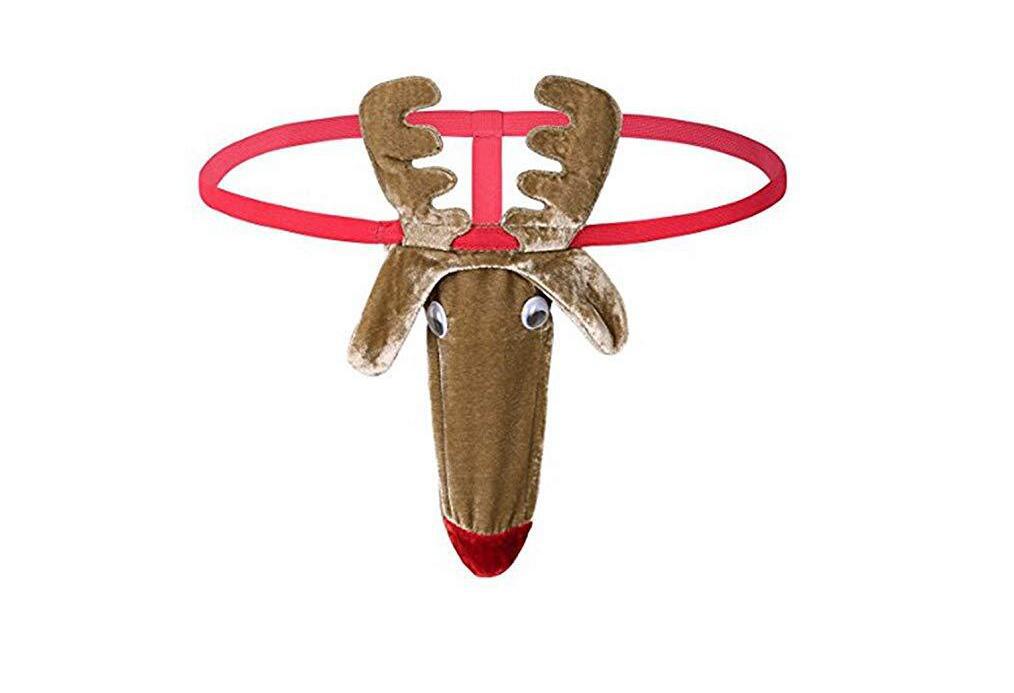 Männer Novelty Plüsch Rentier Tanga mit Geweihtasche