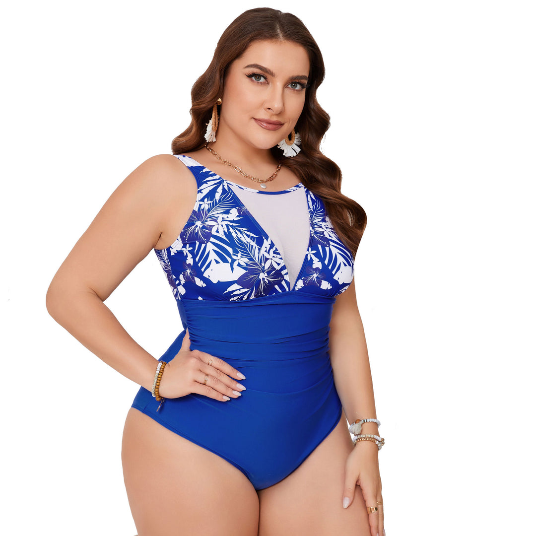 Damen Hochgeschnittener Badeanzug mit Floral-Muster EB
