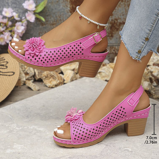 Damen Henkelsandalen mit floralen Applikationen und ergonomischer Sohle EB