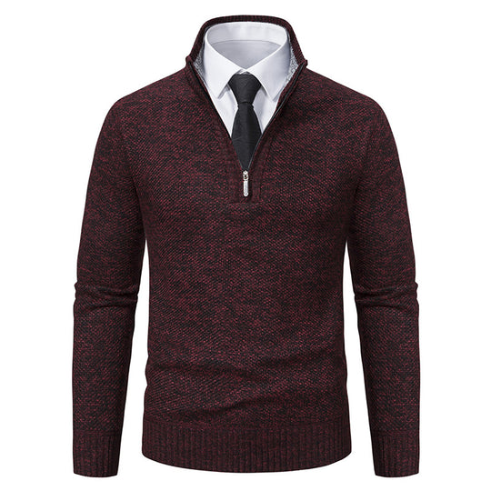 Herren eleganter Strickpullover mit halbem Reißverschluss und strukturierter Oberfläche EB