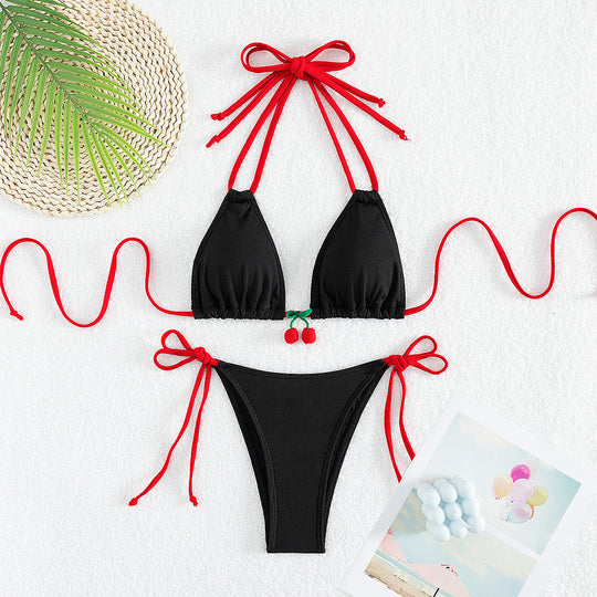 Damen Triangel-Bikini mit verspielten Krawatten und fruchtigem Detail EB