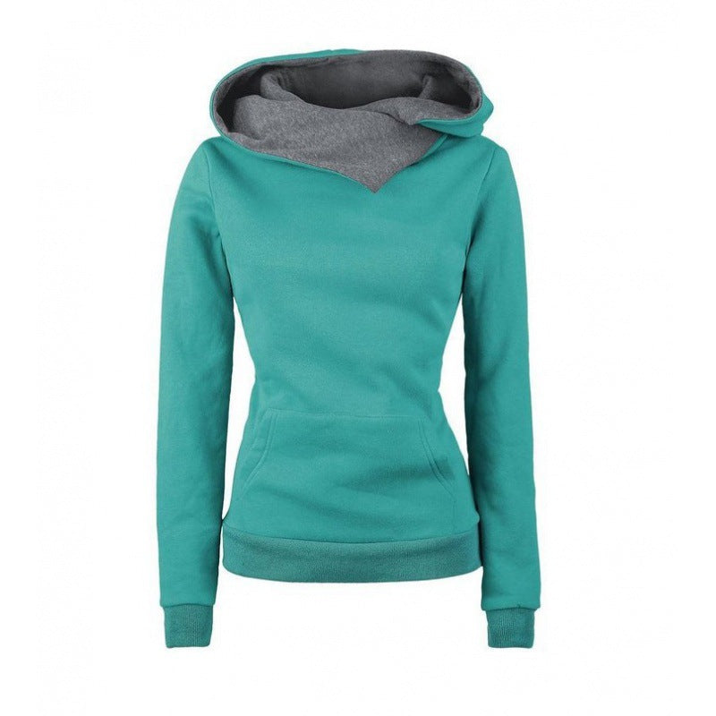 Damen Taillierter Kapuzenpullover mit überlappendem Schalkragen und Kängurutasche EB