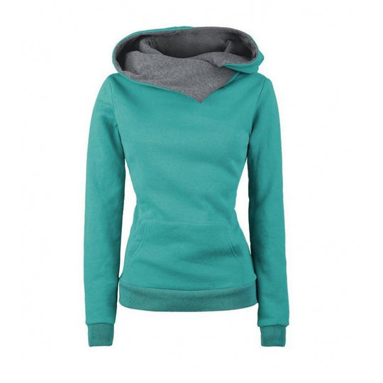 Damen Taillierter Kapuzenpullover mit überlappendem Schalkragen und Kängurutasche EB